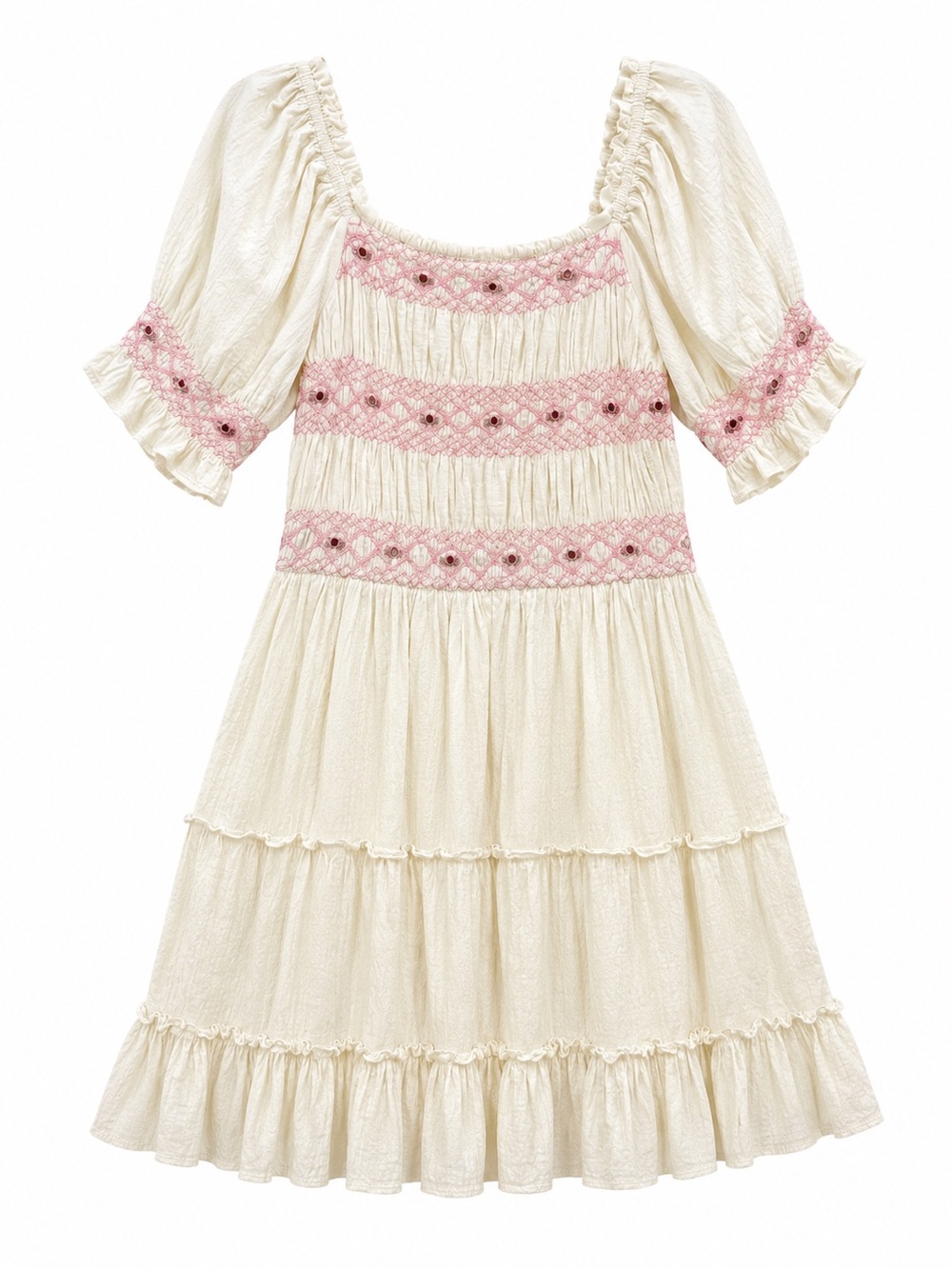 Ivy City Co. Liesl Dress Cream Pink Embroidered Smocked Puff Sleeve XL - Picture 2 of 5